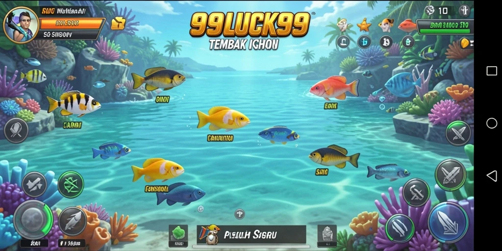 Tampilan gameplay Tembak Ikan yang menarik dan penuh warna.