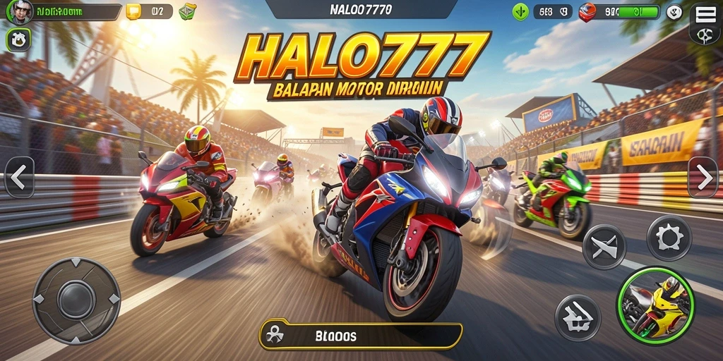 Tampilan gameplay seru saat balapan motor di HALO777.