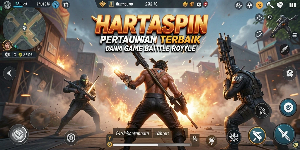 Tampilan mendebarkan dari gameplay HARTASPIN saat pertarungan berlangsung.