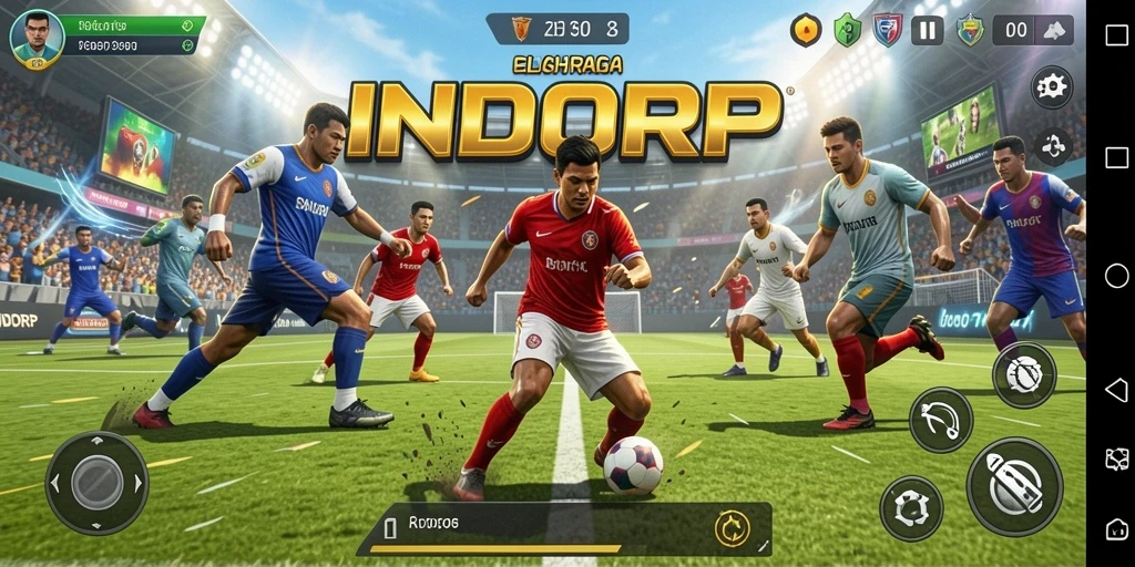 Screenshot utama INDORP menampilkan aksi seru dalam pertandingan olahraga
