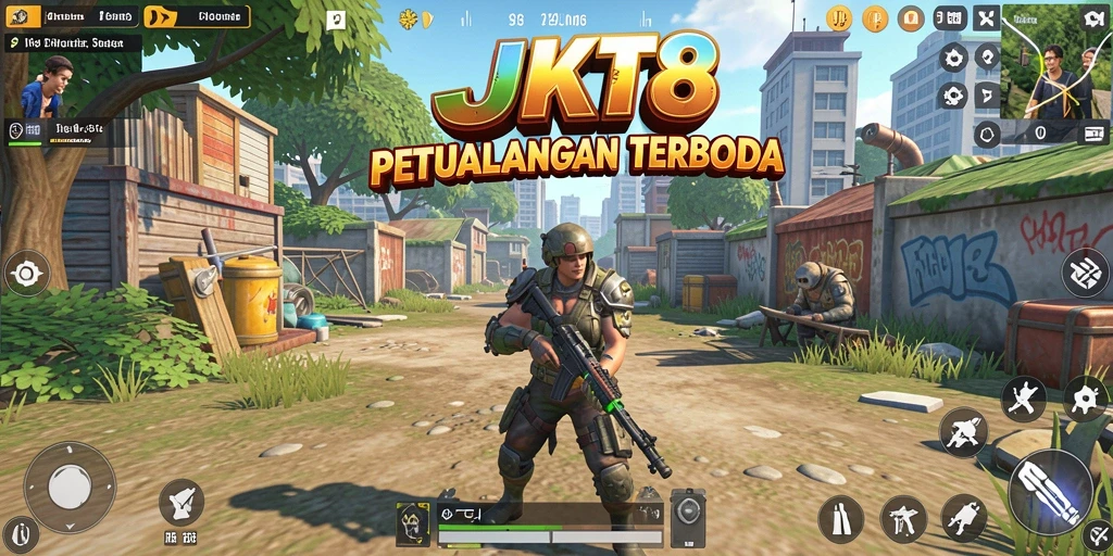 Screenshot gameplay JKT8 yang menampilkan eksplorasi dunia terbuka.