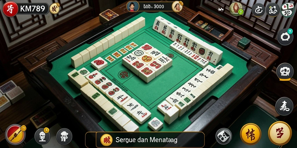Screenshot gameplay KM789 menampilkan aksi permainan Mahjong yang seru.