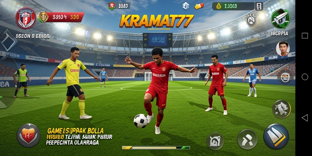 Screenshot gameplay KRAMAT77 yang menampilkan aksi sepak bola yang mendebarkan.