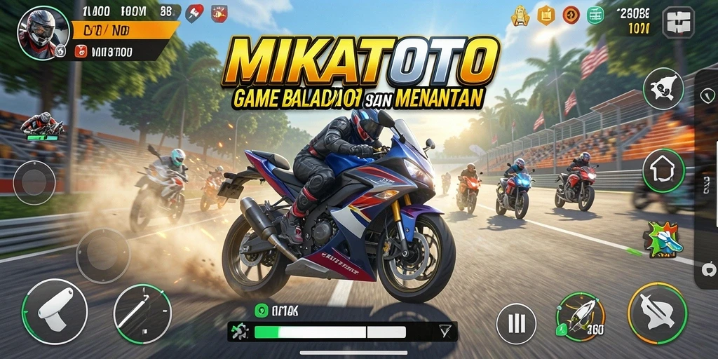 Gameplay seru MIKATOTO dengan balapan motor yang mendebarkan.