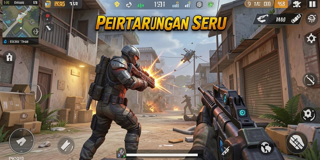 Tampilan gameplay seru dari PK95 yang menampilkan aksi TPS yang intens.