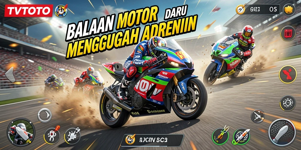 Screenshot menampilkan gameplay seru balapan motor TVTOTO.